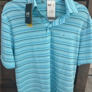 NWT Under Armour Golf Men's Blue Striped polo PGA Tour logo